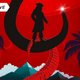 An illustrated silhouette of Peter Pan's Captain Hook in black and red, standing on a hook atop a crocodile tail.